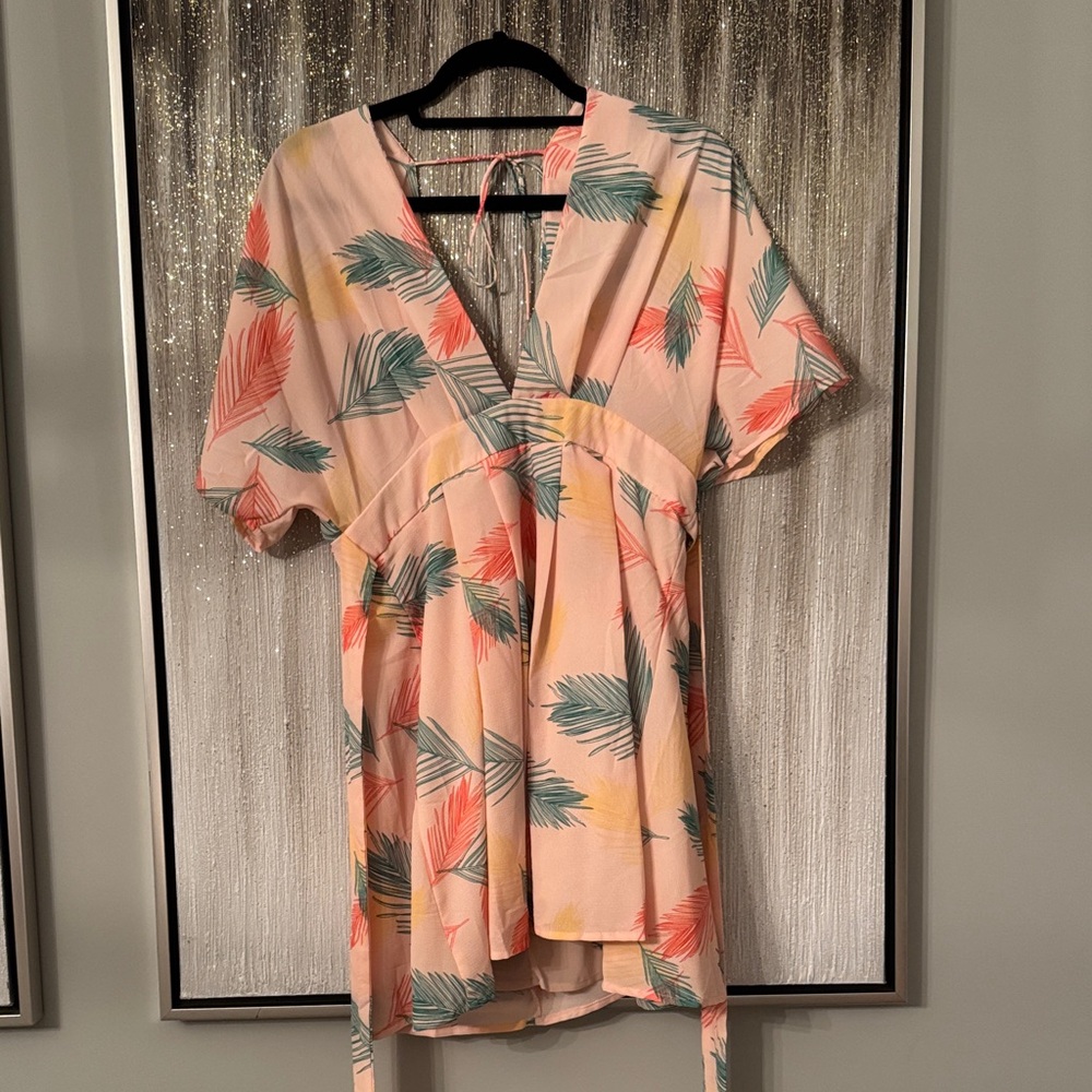 Tropical Leaf Print Wrap Dress